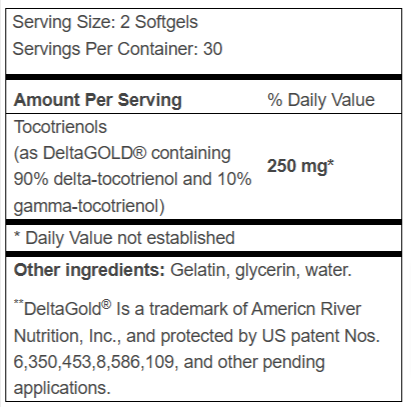 Delta Tocotrienols Supplement facts